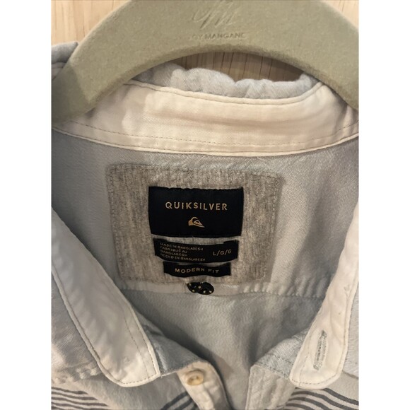 QUICKSILVER Mens Large Shirt Top Blue Striped Shirt Short Sleeve Button Down - Picture 6 of 7